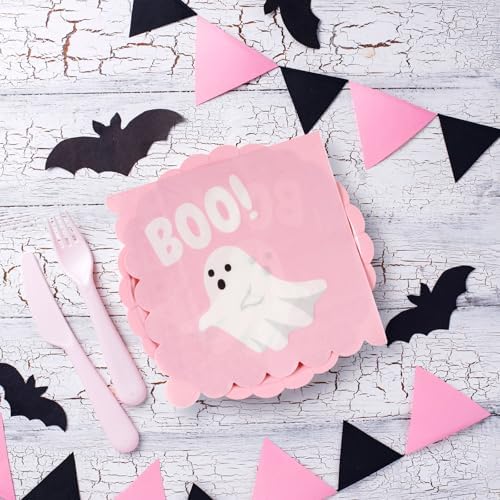 Roshtia 120 Pcs Pink Ghost Halloween Plates and Napkins Set - Image 6