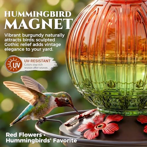 Glass Hummingbird Feeder for Outdoors Hanging, 26 fl oz Bird Nectar Feeder - Image 2
