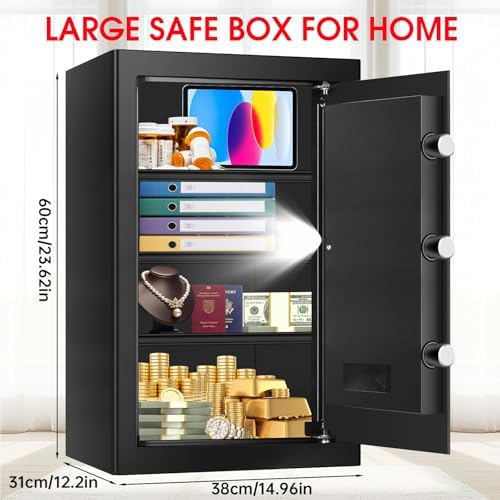 5.2 Cuft Large Floor Safe, Heavy Duty Fire Proof Safes for Home Use with Digital Keypad, Removable Shelves and Alarm System, Anti-theft Home Safe for Documents Money - Image 2