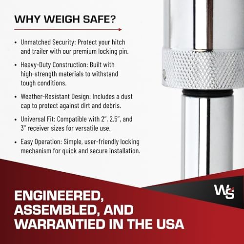Weigh Safe Hitch Locking Pin - Stainless Steel Towing Accessory - Fits 2", 2.5" & 3" Receivers - Features a Dust Cover - Image 6