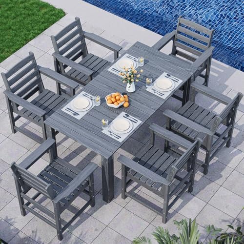 Dining Table Set, 7-Piece HDPE Outdoor Dining Set for 6, Gray by Unknown