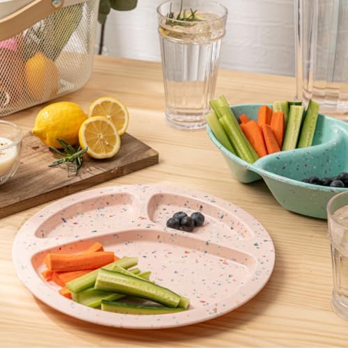bzyoo 11-Inch Divided Plates Set of 2, 100% Melamine Portion Control Plates for Adults & Kids, Modern Confetti Pattern, BPA-Free & Dishwasher Safe, Ideal for Camping, RV, and Daily Use (Pink) - Image 6