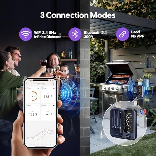 4-Probe Digital Meat Thermometer Wireless with Smart APP, Unlimited Range WiFi & Bluetooth Meat Thermometer for BBQ, Rotisserie, Oven, Grill, Smoker,and Air Fryer Cooking - Image 2