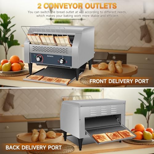 SUCICENI Commercial Conveyor Toaster 450 Slices/H Industrial Toasters 3 Slice at Time 2600W Bun Toasters with Dual Heating Tube for Bagel Bread Croissant Waffle Bakery Restaurant Cafe (450 slice/Hour) - Image 5