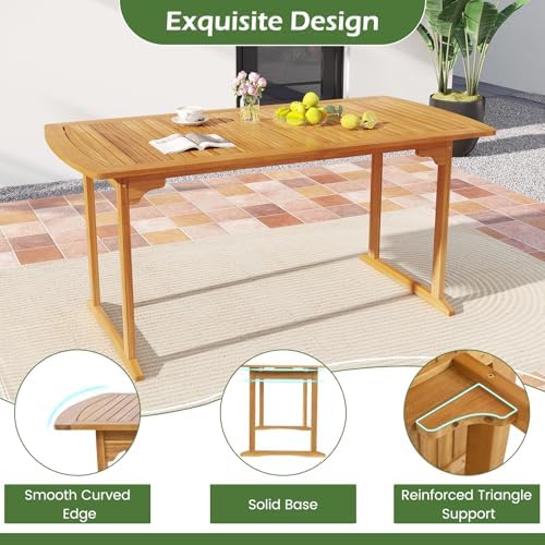 Tangkula 7 Piece Patio Acacia Wood Dining Set for 6, Patio Rectangle Table with Umbrella Hole & 6 Cushioned Armchairs, for Backyard Garden Poolside Deck, Natural - Image 6