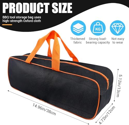 Grill Utensil Storage Bag, Large Oxford BBQ Accessory Bag Portable Orange - Image 2