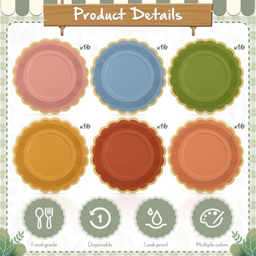 96 Pcs Colorful Paper Plates 9 Inch Floral Party Plates - Image 3