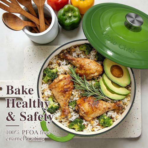 Umite Chef 7QT Enameled Cast Iron Dutch Oven with Lid & Cotton Potholders–Heavy-Duty Cookware for Bread Baking, Braising, Stews, Marinate, Cook,Refrigerate & Serve(Green) - Image 3