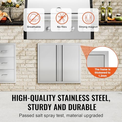 VEVOR BBQ Double Outdoor Kitchen Door, 26W x 24H Inch, Stainless Steel Flush Mount, Vertical Wall Door with Recessed Handles, for Grilling Station - Image 3