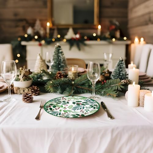 WRAPAHOLIC 25Pcs Christmas Paper Plates - 9 Inch Seasonal Holly Disposable Plates Decorative Dinner Plates for Christmas Party Tableware Supplies Table Decor - Image 6