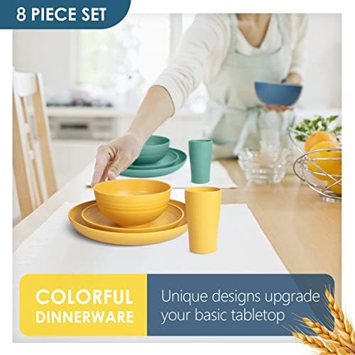 Teivio 16-Piece Kitchen Plastic Wheat Straw Dinnerware Set, Service for 4, Dinner Plates, Dessert Plate, Cereal Bowls, Cups, Unbreakable Plastic Outdoor Camping Dishes, Autumn Multicolor - Image 5