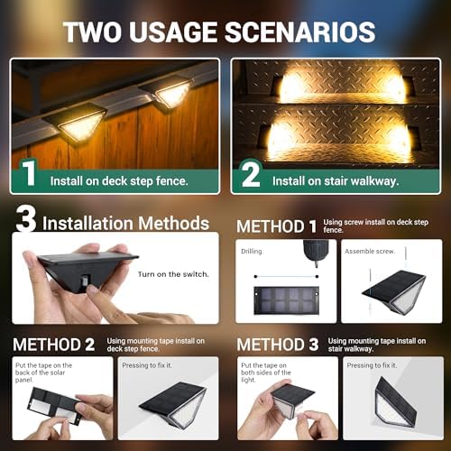 PATIOWIN Solar Step Lights for Outside,24 LEDs Solar Stair Lights Waterproof IP65,Solar Deck Lights Outdoor for Yard, Porch, Front Door, Stair, Step, Patio, Deck(12 Pack, Warm White) - Image 6