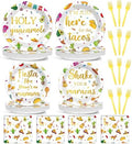96 Pcs Mexican Fiesta Paper Plates and Napkins Taco Fiesta Party Supplies Mexican Themed De Mayo Dessert Tableware Set Dia De Los Muertos Colorful Themed Party Favors Baby Shower by ojustbeok