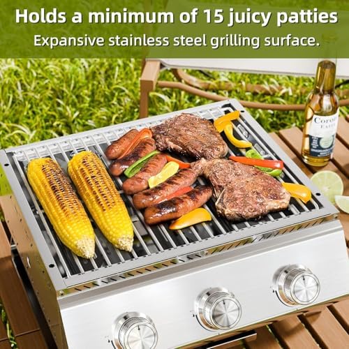 Electactic 3-Burner Stainless Steel 2-in-1 Tabletop Grill and Griddle Combo, 24,000 BTU Portable Flat Top Propane Gas Grill for Commercial BBQ, Outdoor Cooking, Camping, Tailgates & Backyard - Image 3