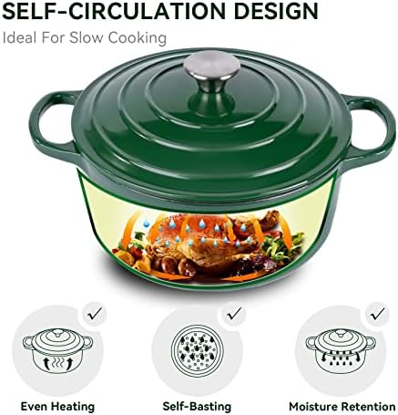Miereirl 6 Quart Enameled Dutch Oven Pot with Lid, Cast Iron Dutch Oven with Dual Handles for Bread Baking, Cooking, Non-stick Enamel Coated Cookware (Green) - Image 4