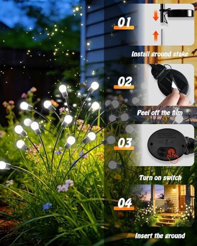 OZS 4 Pack 32 LED Solar Garden Lights, Solar Firefly Lights Outdoor - Image 6