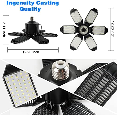 LED Garage Light - 160W LED Garage Ceiling Lights 16000LM Super Bright Garage Lighting with 6 Deformable Panels E26/E27 Screw in Led Shop Lights for Basement Workshop Warehouse Attic - Image 7