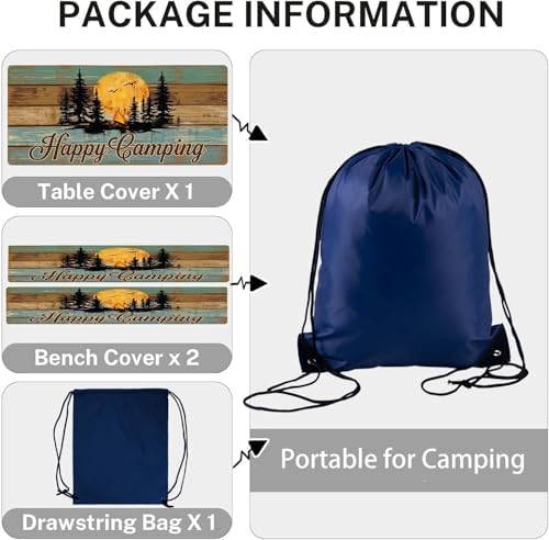 CAPSCEOLL Fitted Picnic Table Cover with Bench Covers 6ft - Camping Fire - Image 4
