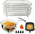 Square Air Fryer Rack 9-Pcs – 7" Square 3-Tier Stackable Dehydrator Racks for Cosori, Instant Vortex, and Ninja Foodi Grill – 304 Stainless Steel Grill Rack Compatible with 5-6QT Air Fryer, Oven by Unknown