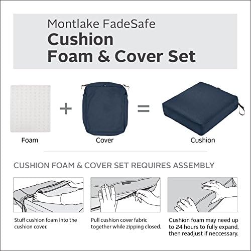 Classic Accessories Montlake Water-Resistant 21 x 21 x 3 Inch Square Outdoor Seat Cushion, Patio Furniture Chair Cushion, Heather Indigo Blue, Outdoor Cushion Cover - Image 3