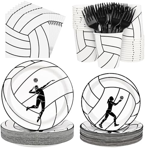 Kochorie 144 Pieces Volleyball Party Supplies, Sports Tableware Sets Including Disposable Paper Plates Napkins Cups Forks Serves 24 for Birthday Sports Volleyball Party Decorations by Kochorie