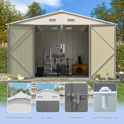 Patiowell 10x8 FT Outdoor Storage Shed, Metal Sheds, Gray - Image 3