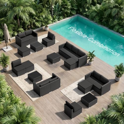 Patio Furniture Set - All-Weather -5 Piece Outdoor Patio Conversation Couch Sets, Modular Wicker Rattan Sectional Sofa for Garden, Patio, Poolside, Backyard, Balcony, Porch,Medium Gray - Image 5