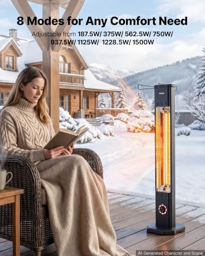 VEVOR Infrared Heater 1500W Electric Space Heater 8 Heat Settings Black - Image 3