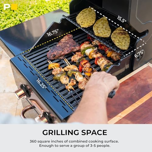 Permasteel 2-Burner Propane Gas Grill, BBQ Grill with Foldable Side Tables & Tool Hooks, Perfect for Outdoor Cooking, Patio & Garden, Black/Copper - Image 4