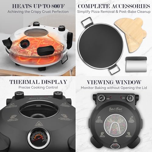 Baker's Friend Electric Pizza Oven Indoor Countertop, 12 Inch Pizza Maker Machine for Home, Pizza Cooker & Grill, Premium Glazed Ceramic Stone, Graphite Gray - Image 4