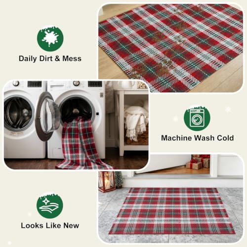 Christmas Door Mat 3' x 5' Buffalo Plaid Cotton Washable Outdoor Rug - Image 6