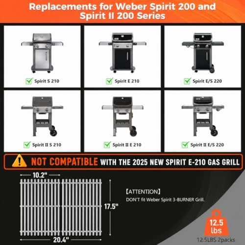 9.5MM 17.5" Grill Grates for Weber Spirit 200 & GS4 Spirit II E210 Grills - Image 2