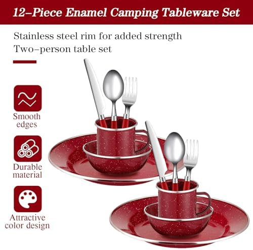 Nuogo 12 Pcs Enamel Camping Tableware Set Dinnerware Kit - Image 4