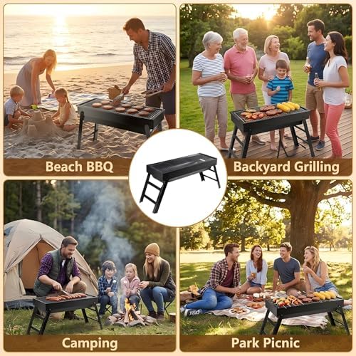 Portable Charcoal Grill, Portable Tabletop BBQ for Outdoor Cooking | Compact Folding Grill for Camping, Hiking, Picnics & Travel | 24”x13”x9” Lightweight Smoky Flavor Grill - Image 7