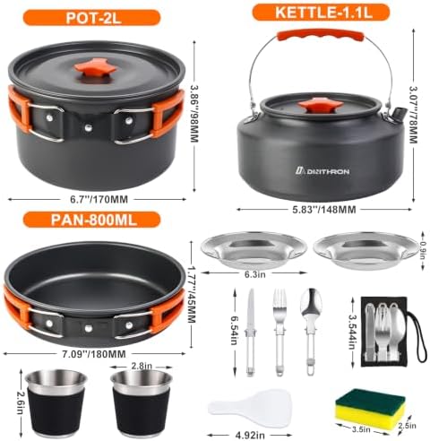 17-Piece Camping Cookware Set for 3-4 Campers with 1.1L Kettle - Image 2