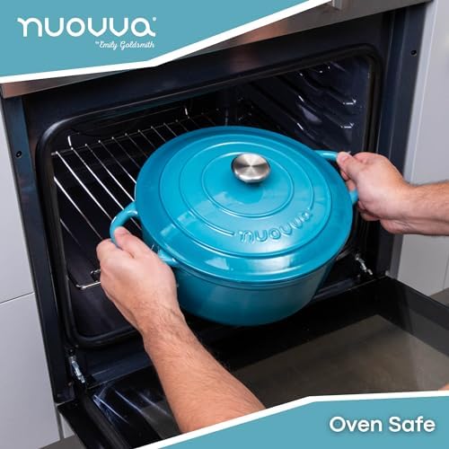 Cast Iron Dutch Oven with Lid - Non-Stick Ovenproof Enamelled Casserole Pot - Sturdy Dutch Oven Cookware - Blue, 7.3- Quart, 30cm- by Nuovva - Image 3