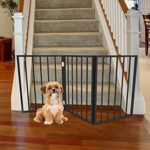Pet Gate - 3-Panel Indoor Foldable Dog Fence for Stairs, Hallways, or Doorways - 54x24-Inch Wood Freestanding Dog Gates by PETMAKER (Black) - Image 4