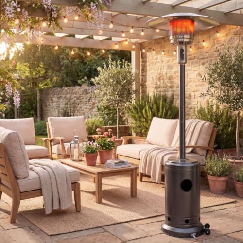 COSTWAY Outdoor Patio Heater, 47476 BTU Propane Heater with Stainless Steel Burner and Wheels, Triple Protection System, Standing Portable Outside Heater for Porch, Deck, Home and Commercial, Grey - Image 4