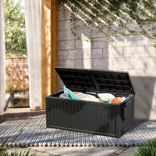 Outdoor Storage Box, 270 Gallon Waterproof Deck Box, Super-Sized Gas-Spring Resin Trunk for Large Seat Pillows, Heavy-Duty Lockable Backyard Storage Sofa, Garden Lawn, Black - Image 2