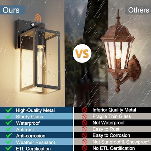 Kalium Dusk to Dawn Porch Outdoor Light, Wall Light Fixtures Waterproof Exterior Wall Sconce Light Fixture with E26 Base for Patio Entryway Hallway (Bulb not Included) - Image 6