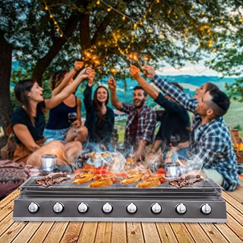 8-Burner Commercial Gas Grill Stainless Steel LPG Propane BBQ with Adjustable Height and 8 Independent Switches, Professional Smokeless Barbecues Griddle for Outdoor Camping Picnics Restaurants - Image 4