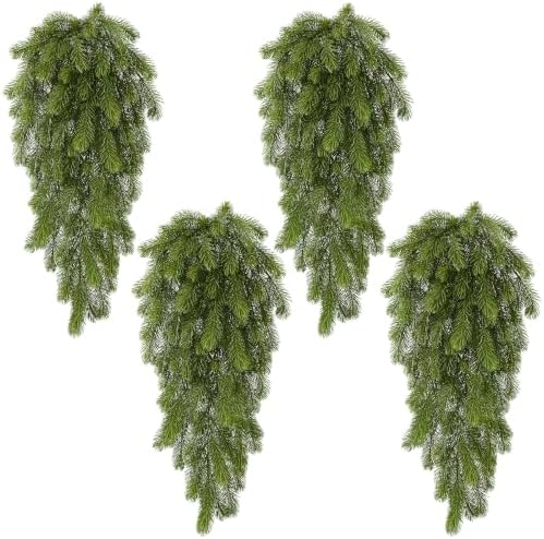 Waipfaru 4Pcs Artificial Hanging Plants, Pine Christmas Teardrop Swag by Waipfaru