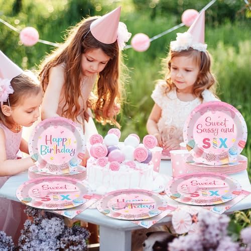 96 PCS Donut Party Tableware 6th Birthday Plates and Napkins Decorations Disposable Donuts Happy Birthday Party Tableware Supplies Sweet Sassy 6th Plates Napkins Decor for Kids Gatherings Decorations - Image 5