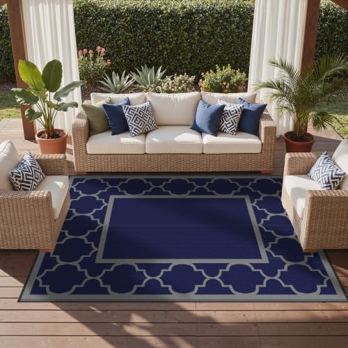 GENIMO Outdoor Rug, Waterproof Plastic Rugs for Patio, 9'x12' Blue Grey - Image 5