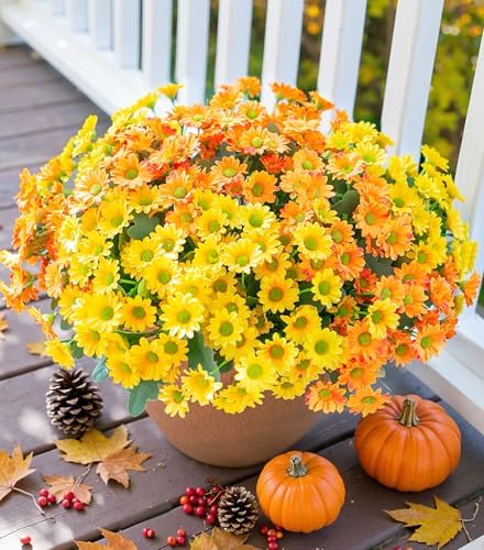 Daisy Artificial Flowers for Outdoors Summer Fall Decoration, 6 Bundles Fake Mums Silk Flowers for Outside Look Real UV Resistant Fake Plants Faux Flowers for Planter Front Door Home Indoor Porch, Mix by INSPRING