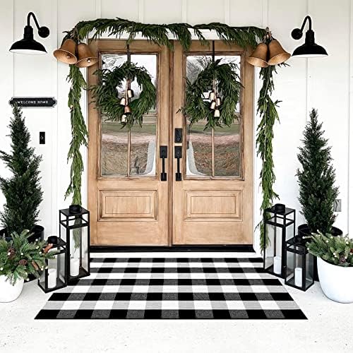 SEEKSEE Buffalo Plaid Outdoor Rug 3' x 5' Black and White Front Door Mat, Layering Rug for Porch, Washable Doormat, Cotton Area Rug for Outdoor Entrance Entryway Patio Porch Decor by SEEKSEE