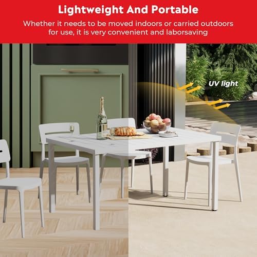 Costaelm Outdoor Dining Table for 6, Rectangular Metal Patio Table, 6-Person Weather Resistant Steel Slat Table for Lawn Garden Backyard, White - Image 6