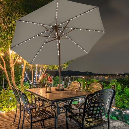 EliteShade USA 10-Year-Non-Fading 9ft Market Patio Umbrella, Commercial Grade Table Sun Umbrella with 80 Solar LED Lights, Crank Open, Windproof & UPF 50+ UV Protection for Garden, Deck, Pool, Backyard, Taupe - Image 4