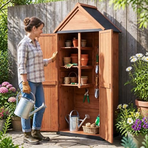 Aoxun Solid Wood Outdoor Cabinet 2.3'x1.3' with Asphalt Roof & Floor - Image 3