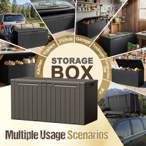 110 Gallon Deck Box Outdoor Indoor Waterproof Storage Box, Brown - Image 4